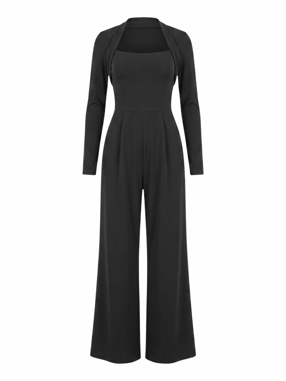 HALARA Black Long-Sleeve Square-Neck Wide-Leg Jumpsuit 1X NWOT